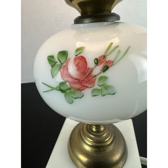 Vintage Hurricane Lamp Painted Milk Glass With Marble Base Shabby Chic - Picture 8 of 9
